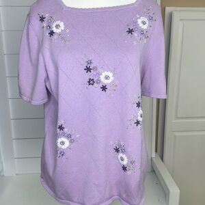 Alfred Dunner Purple Floral Embroidered Blouse